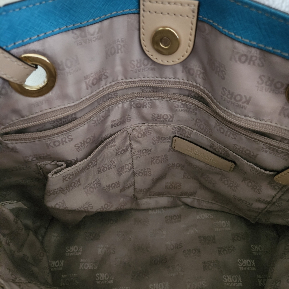 🔆3 For $20! Michael Kors Teal and Beige Tote Bag - Picture 8 of 16